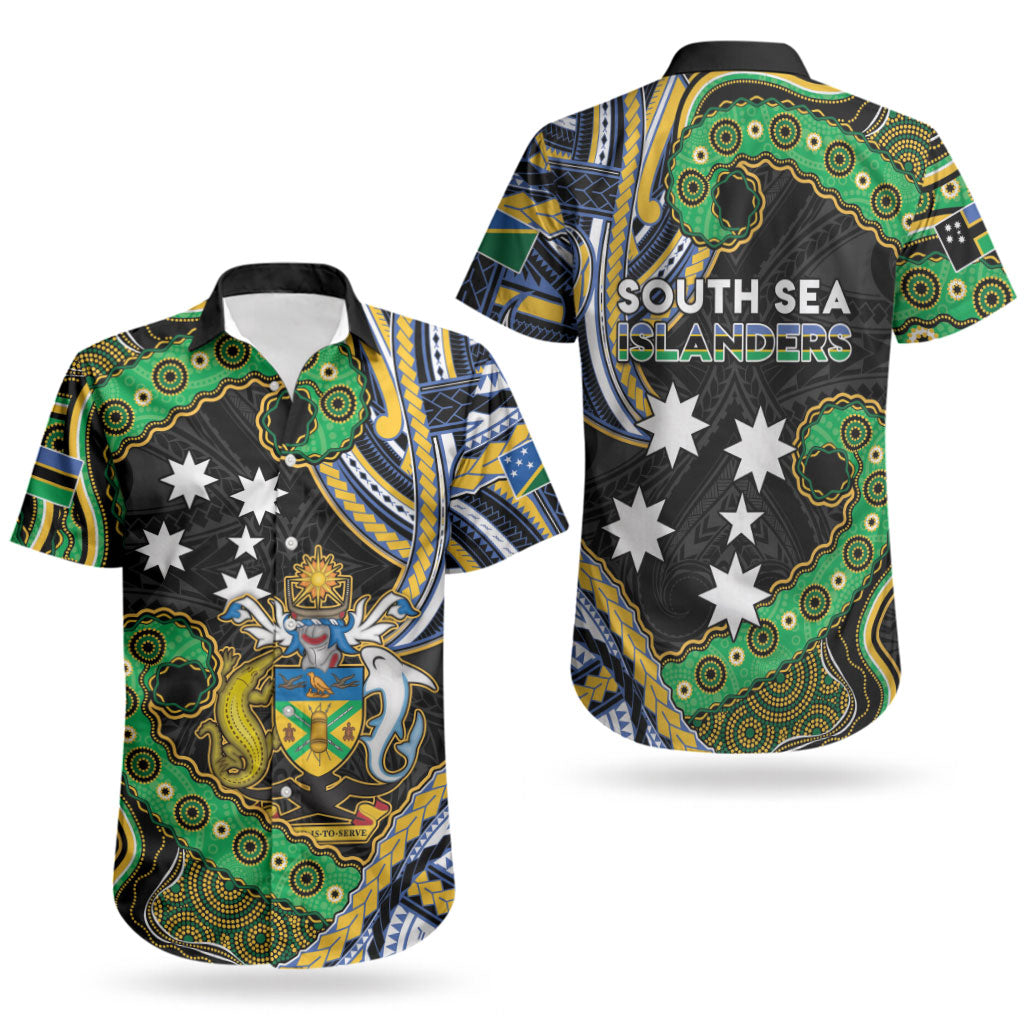 South Sea Islanders And Solomon Islands Couples Matching Long Sleeve Bodycon Dress and Hawaiian Shirt Solomons Coat Of Arms And Southern Cross DT05 - Polynesian Pride