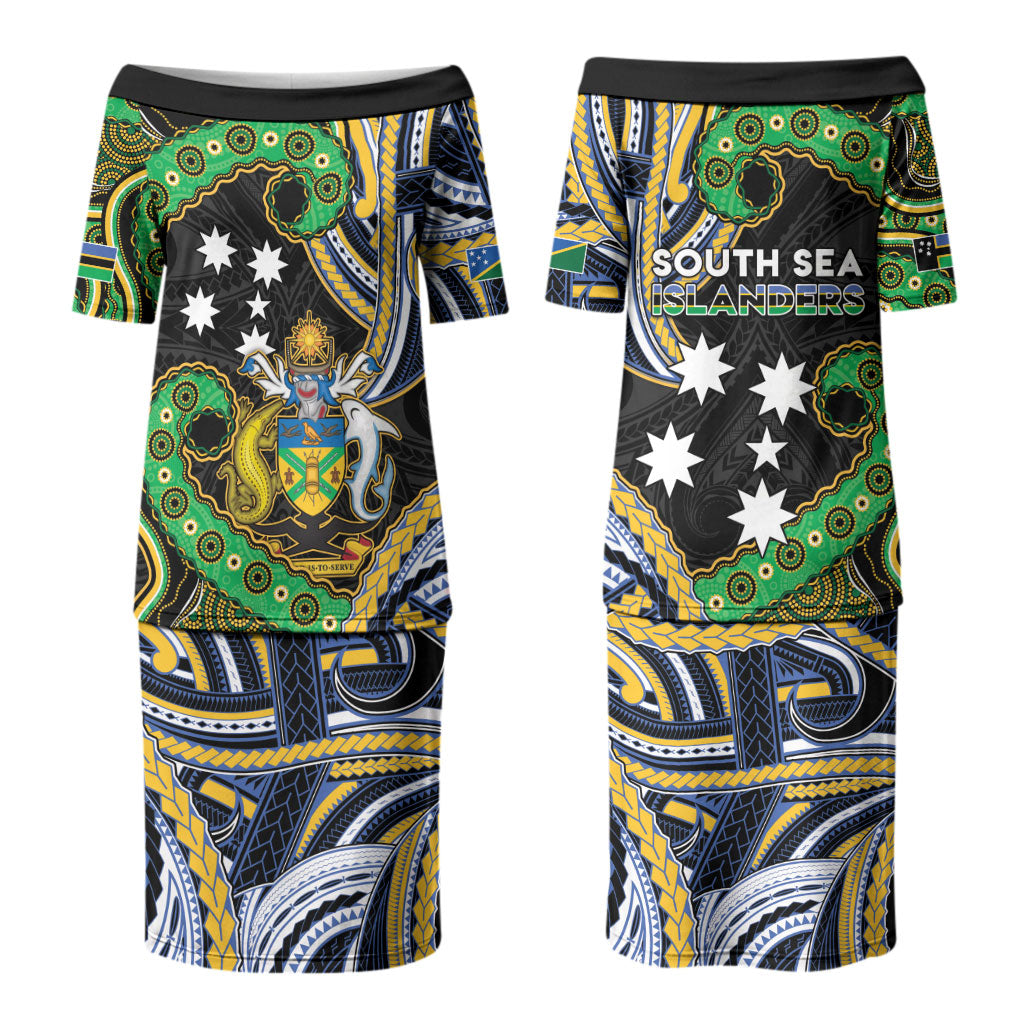 South Sea Islanders And Solomon Islands Couples Matching Puletasi and Hawaiian Shirt Solomons Coat Of Arms And Southern Cross DT05 - Polynesian Pride