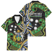 South Sea Islanders And Solomon Islands Family Matching Off Shoulder Maxi Dress and Hawaiian Shirt Solomons Coat Of Arms And Southern Cross DT05 Dad's Shirt - Short Sleeve Black - Polynesian Pride