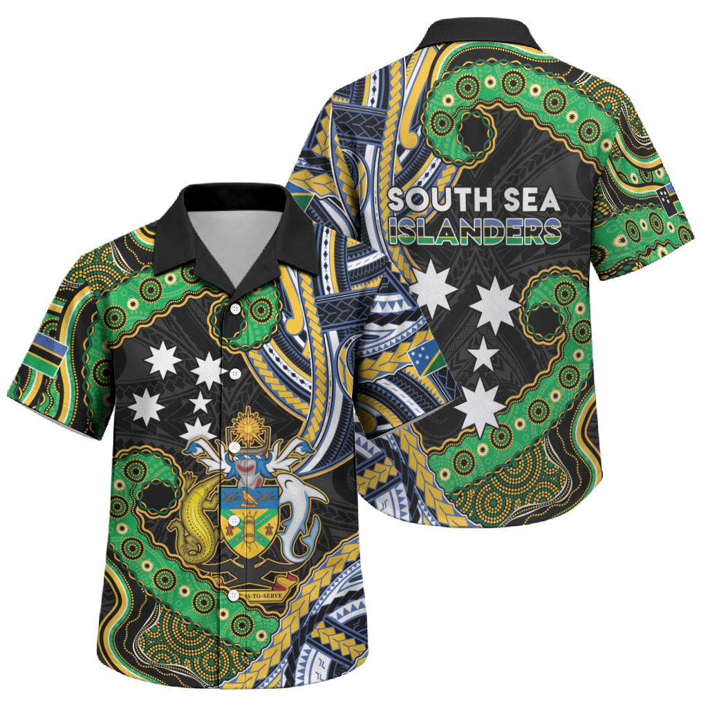 South Sea Islanders And Solomon Islands Family Matching Summer Maxi Dress and Hawaiian Shirt Solomons Coat Of Arms And Southern Cross DT05 Son's Shirt Black - Polynesian Pride