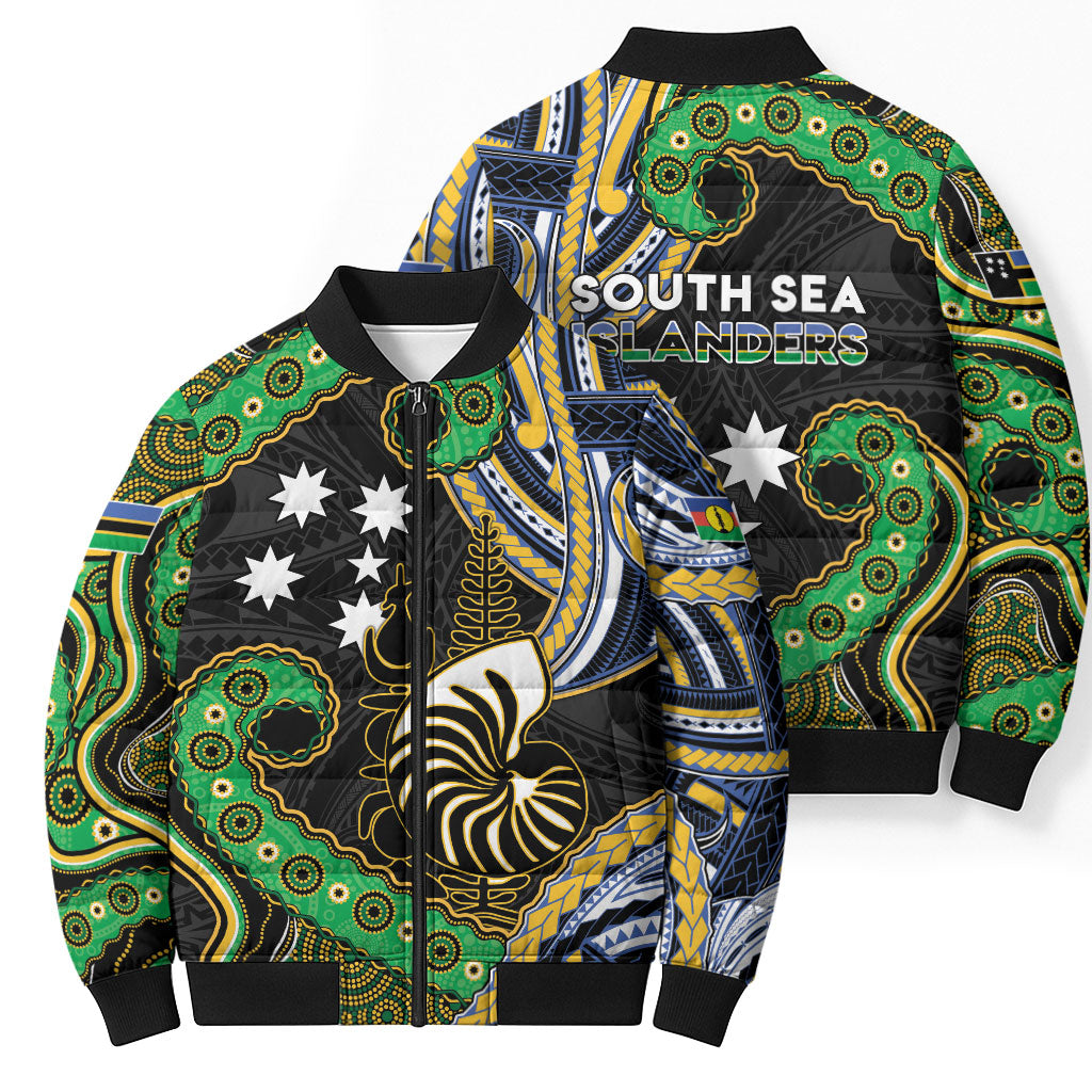 South Sea Islanders And New Caledonia Bomber Puffer Jacket Nautilus Shell Southern Cross Tribal Pattern DT05 - Polynesian Pride