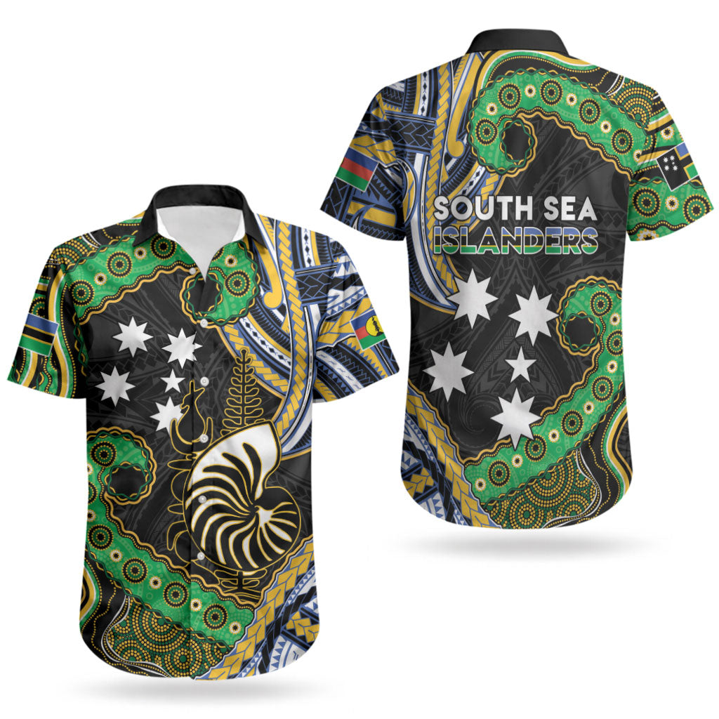 South Sea Islanders And New Caledonia Couples Matching Mermaid Dress and Hawaiian Shirt Nautilus Shell Southern Cross Tribal Pattern DT05 - Polynesian Pride