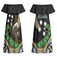 South Sea Islanders And New Caledonia Couples Matching Off Shoulder Maxi Dress and Long Sleeve Button Shirt Nautilus Shell Southern Cross Tribal Pattern DT05 - Polynesian Pride