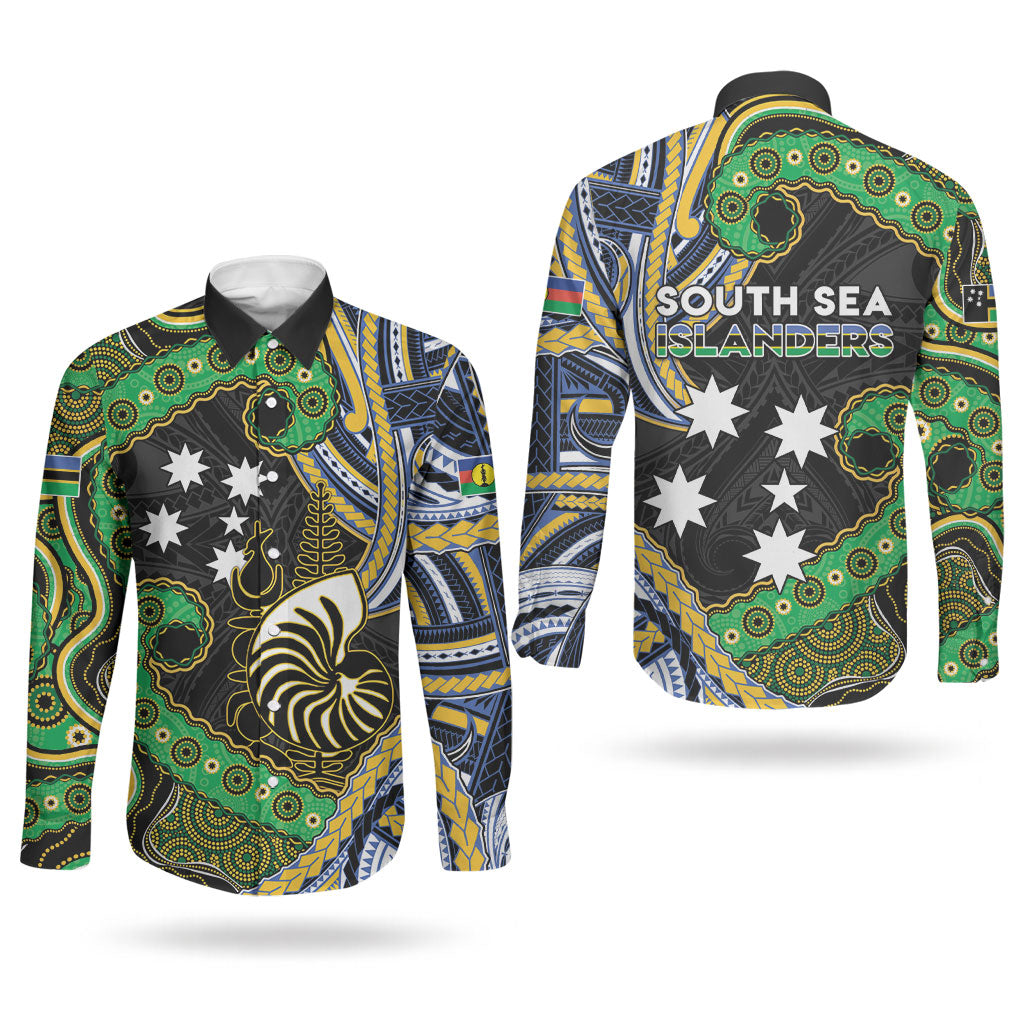 South Sea Islanders And New Caledonia Couples Matching Tank Maxi Dress and Long Sleeve Button Shirt Nautilus Shell Southern Cross Tribal Pattern DT05 - Polynesian Pride