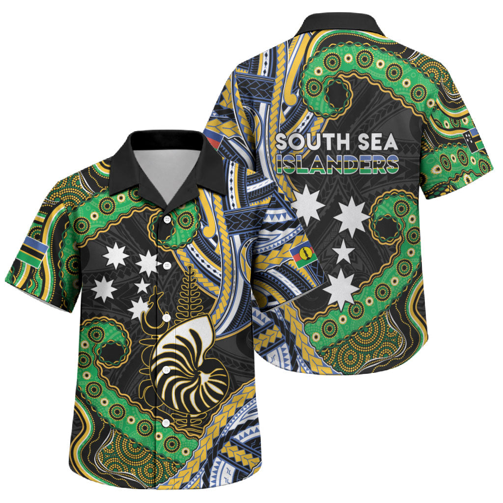 South Sea Islanders And New Caledonia Family Matching Off Shoulder Maxi Dress and Hawaiian Shirt Nautilus Shell Southern Cross Tribal Pattern DT05 Son's Shirt Black - Polynesian Pride
