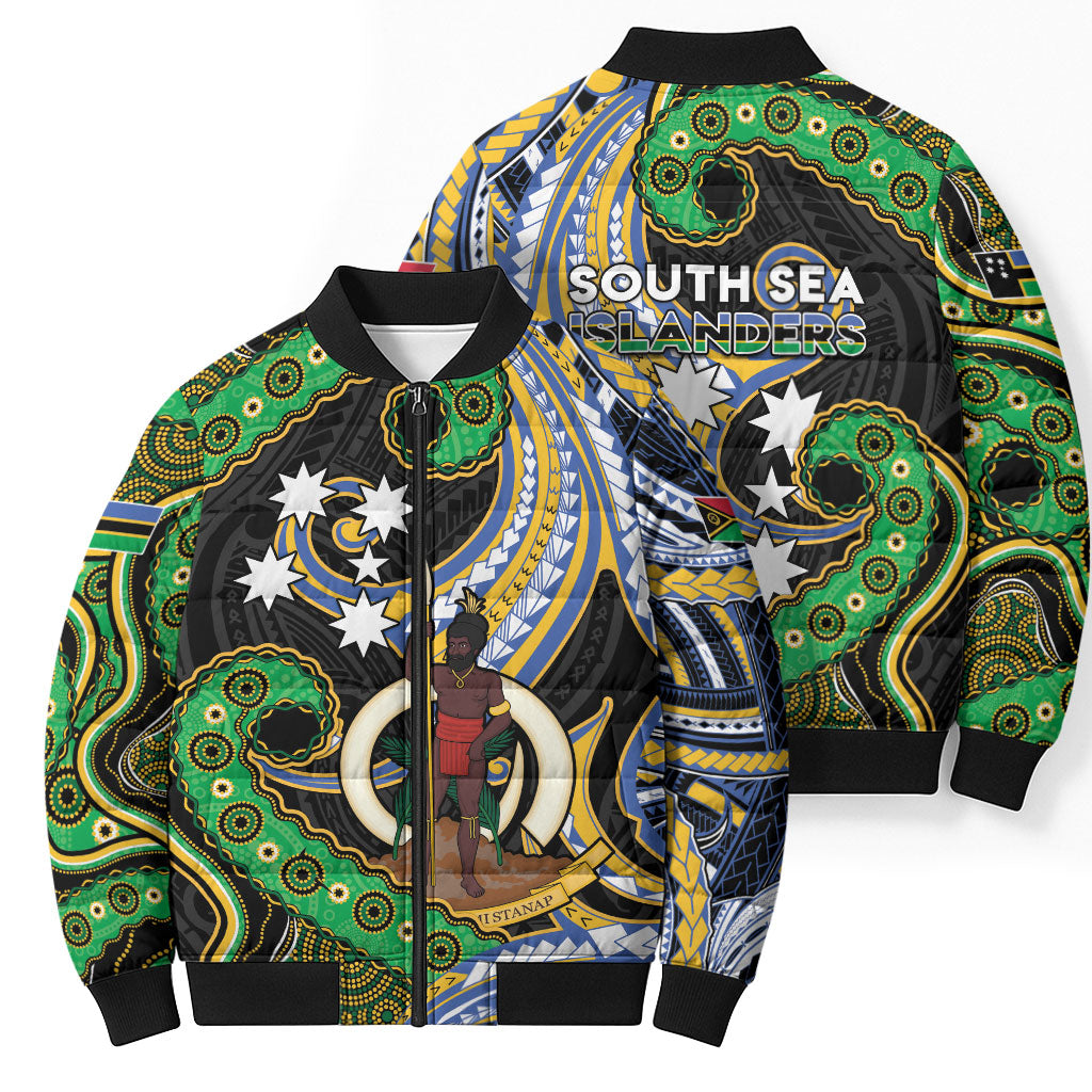 South Sea Islanders And Vanuatu Bomber Puffer Jacket Boar Tusk Warrior Southern Tribal Pattern DT05 - Polynesian Pride