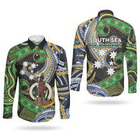 South Sea Islanders And Vanuatu Couples Matching Long Sleeve Bodycon Dress and Long Sleeve Button Shirt Boar Tusk Warrior Southern Tribal Pattern DT05 - Polynesian Pride