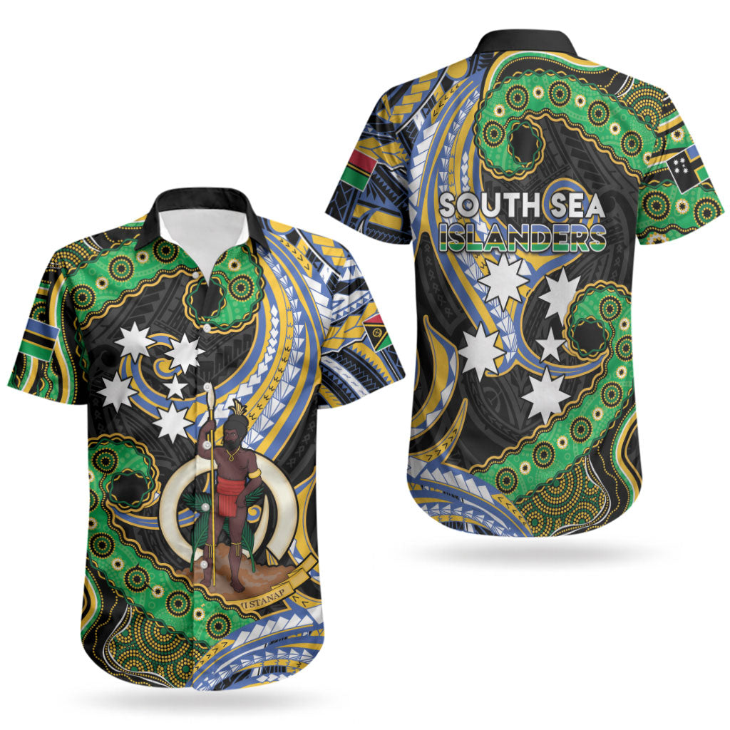 South Sea Islanders And Vanuatu Couples Matching Off The Shoulder Long Sleeve Dress and Hawaiian Shirt Boar Tusk Warrior Southern Tribal Pattern DT05 - Polynesian Pride