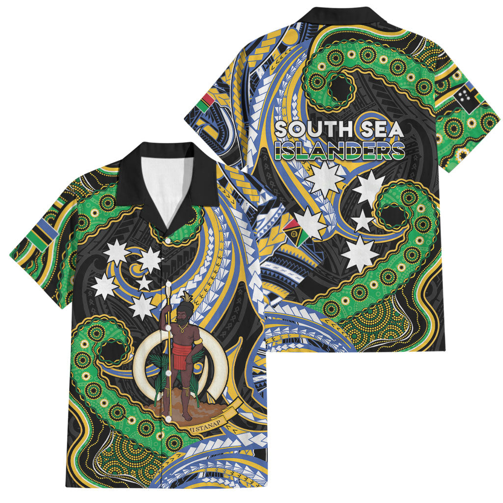 South Sea Islanders And Vanuatu Family Matching Mermaid Dress and Hawaiian Shirt Boar Tusk Warrior Southern Tribal Pattern DT05 Dad's Shirt - Short Sleeve Black - Polynesian Pride