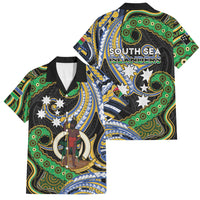 South Sea Islanders And Vanuatu Family Matching Off Shoulder Short Dress and Hawaiian Shirt Boar Tusk Warrior Southern Tribal Pattern DT05 Dad's Shirt - Short Sleeve Black - Polynesian Pride