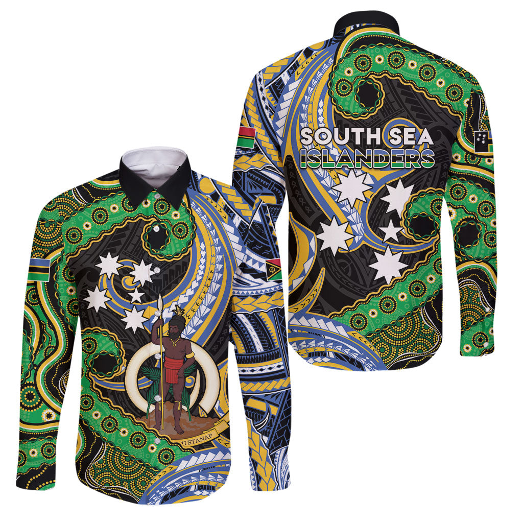 South Sea Islanders And Vanuatu Family Matching Off Shoulder Short Dress and Hawaiian Shirt Boar Tusk Warrior Southern Tribal Pattern DT05 Dad's Shirt - Long Sleeve Black - Polynesian Pride