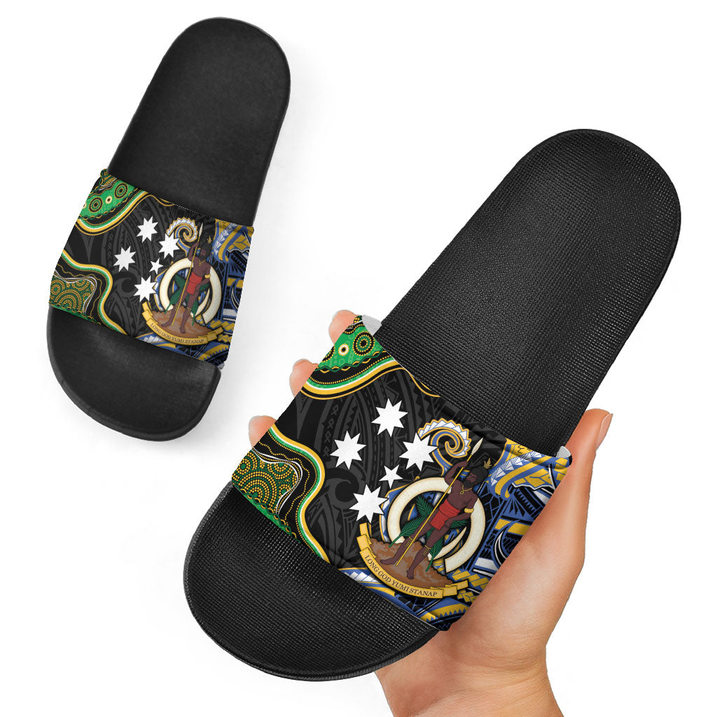 South Sea Islanders And Vanuatu Slide Sandals Boar Tusk Warrior Southern Tribal Pattern DT05 - Polynesian Pride