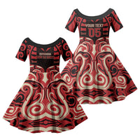 Custom Aotearoa Ngai Te Rangi Family Matching Off Shoulder Maxi Dress and Hawaiian Shirt New Zealand Traditional Maori Pattern DT05 Daughter's Dress Red - Polynesian Pride