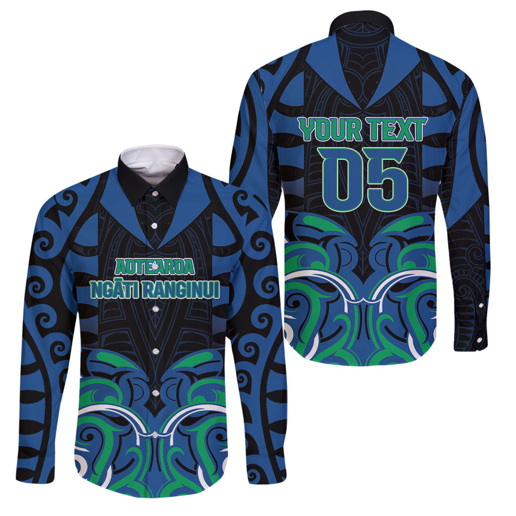 Custom Aotearoa Ngati Ranginui Family Matching Off Shoulder Maxi Dress and Hawaiian Shirt New Zealand Traditional Maori Pattern DT05 Dad's Shirt - Long Sleeve Navy - Polynesian Pride