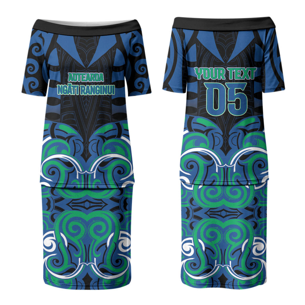 Custom Aotearoa Ngati Ranginui Family Matching Puletasi and Hawaiian Shirt New Zealand Traditional Maori Pattern DT05 Mom's Dress Navy - Polynesian Pride