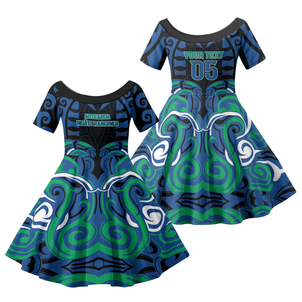 Custom Aotearoa Ngati Ranginui Family Matching Short Sleeve Bodycon Dress and Hawaiian Shirt New Zealand Traditional Maori Pattern DT05 Daughter's Dress Navy - Polynesian Pride
