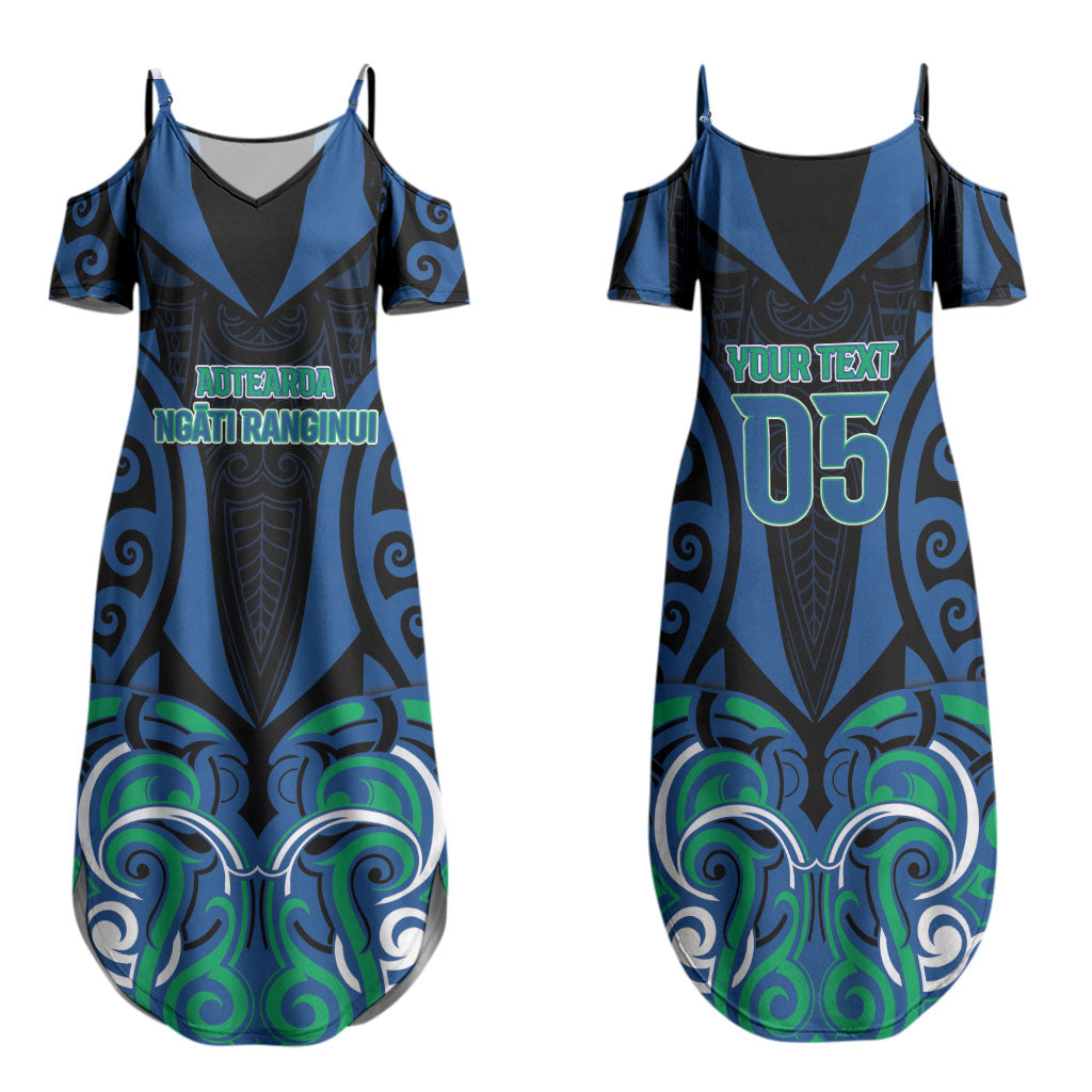 Custom Aotearoa Ngati Ranginui Family Matching Summer Maxi Dress and Hawaiian Shirt New Zealand Traditional Maori Pattern DT05 Mom's Dress Navy - Polynesian Pride