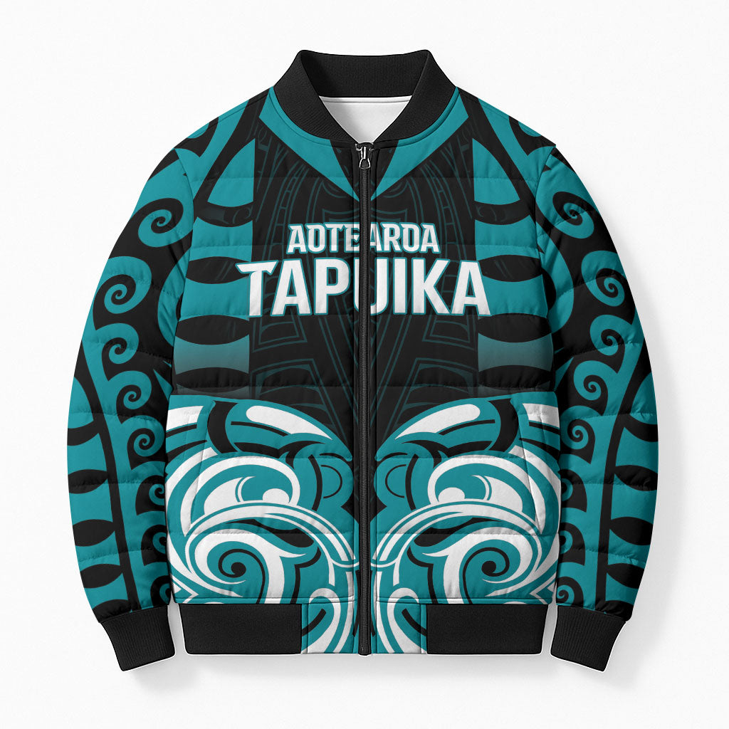 Custom Aotearoa Tapuika Bomber Puffer Jacket New Zealand Traditional Maori Pattern DT05 Unisex Teal - Polynesian Pride