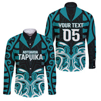 Custom Aotearoa Tapuika Family Matching Long Sleeve Bodycon Dress and Hawaiian Shirt New Zealand Traditional Maori Pattern DT05 Dad's Shirt - Long Sleeve Teal - Polynesian Pride