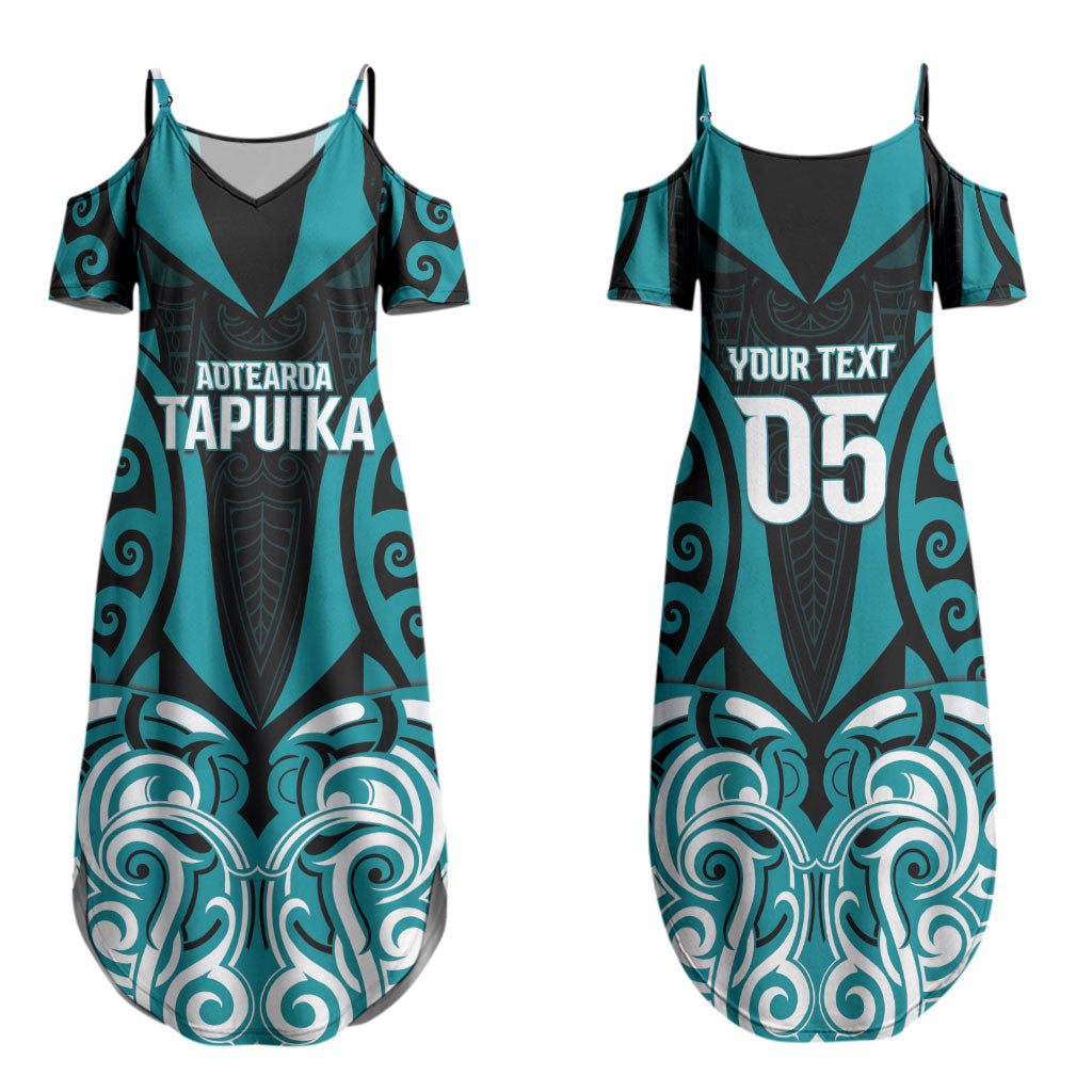 Custom Aotearoa Tapuika Family Matching Summer Maxi Dress and Hawaiian Shirt New Zealand Traditional Maori Pattern DT05 Mom's Dress Teal - Polynesian Pride