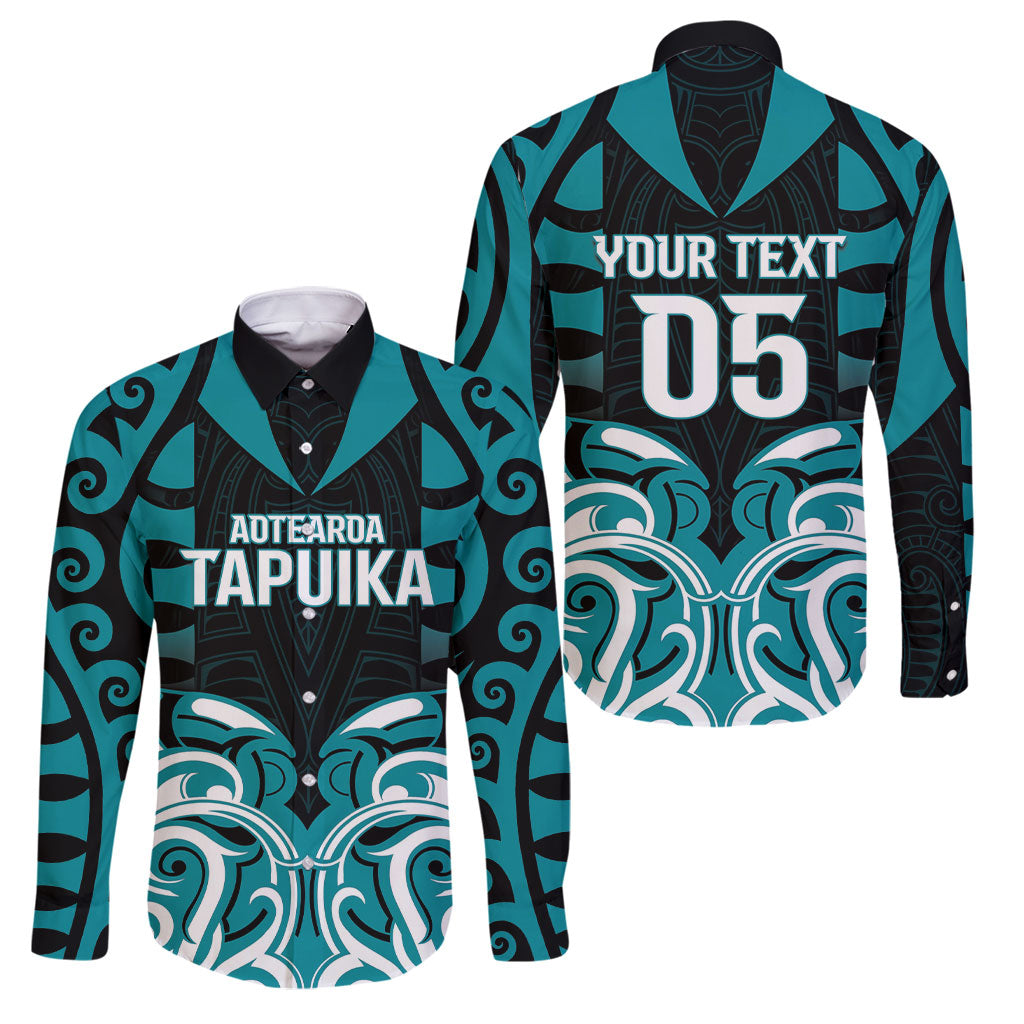 Custom Aotearoa Tapuika Family Matching Summer Maxi Dress and Hawaiian Shirt New Zealand Traditional Maori Pattern DT05 Dad's Shirt - Long Sleeve Teal - Polynesian Pride