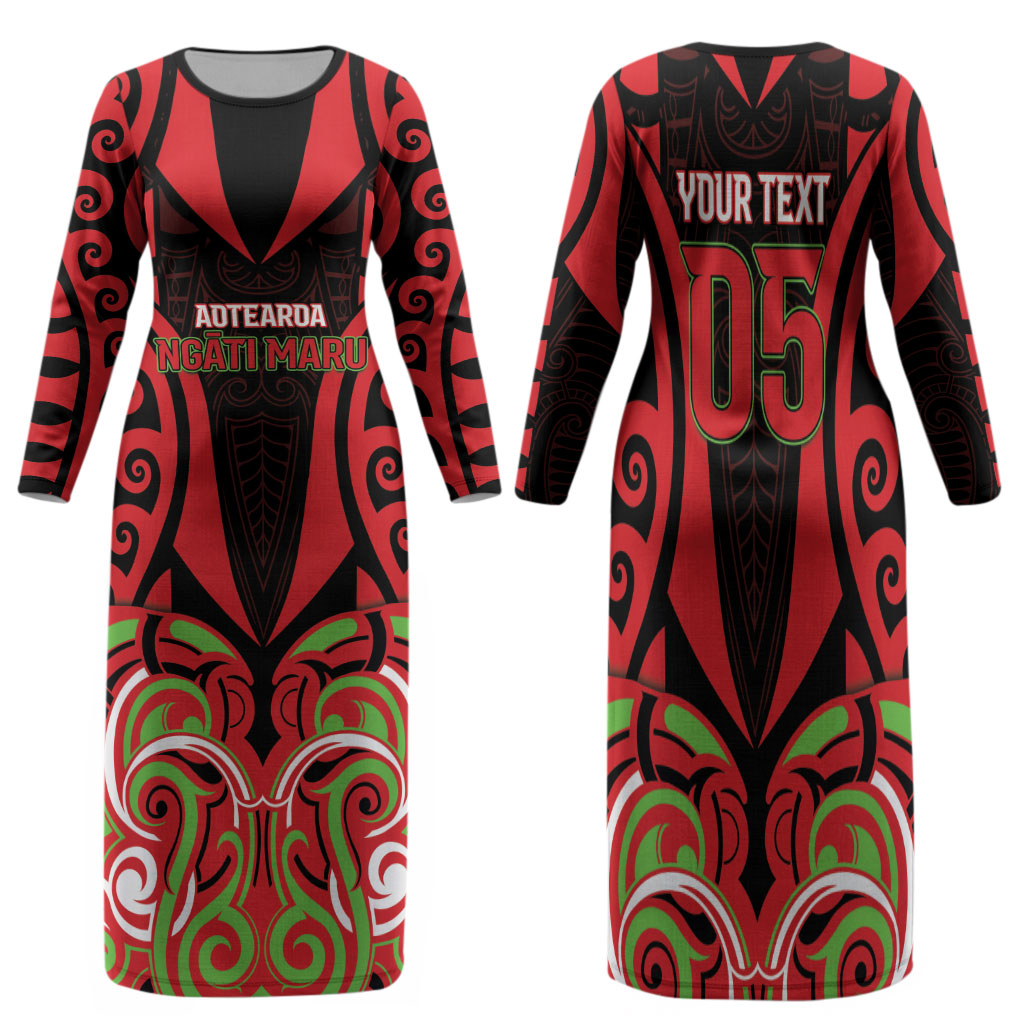 Custom Aotearoa Ngati Maru Family Matching Long Sleeve Bodycon Dress and Hawaiian Shirt New Zealand Traditional Maori Pattern DT05 Mom's Dress Red - Polynesian Pride