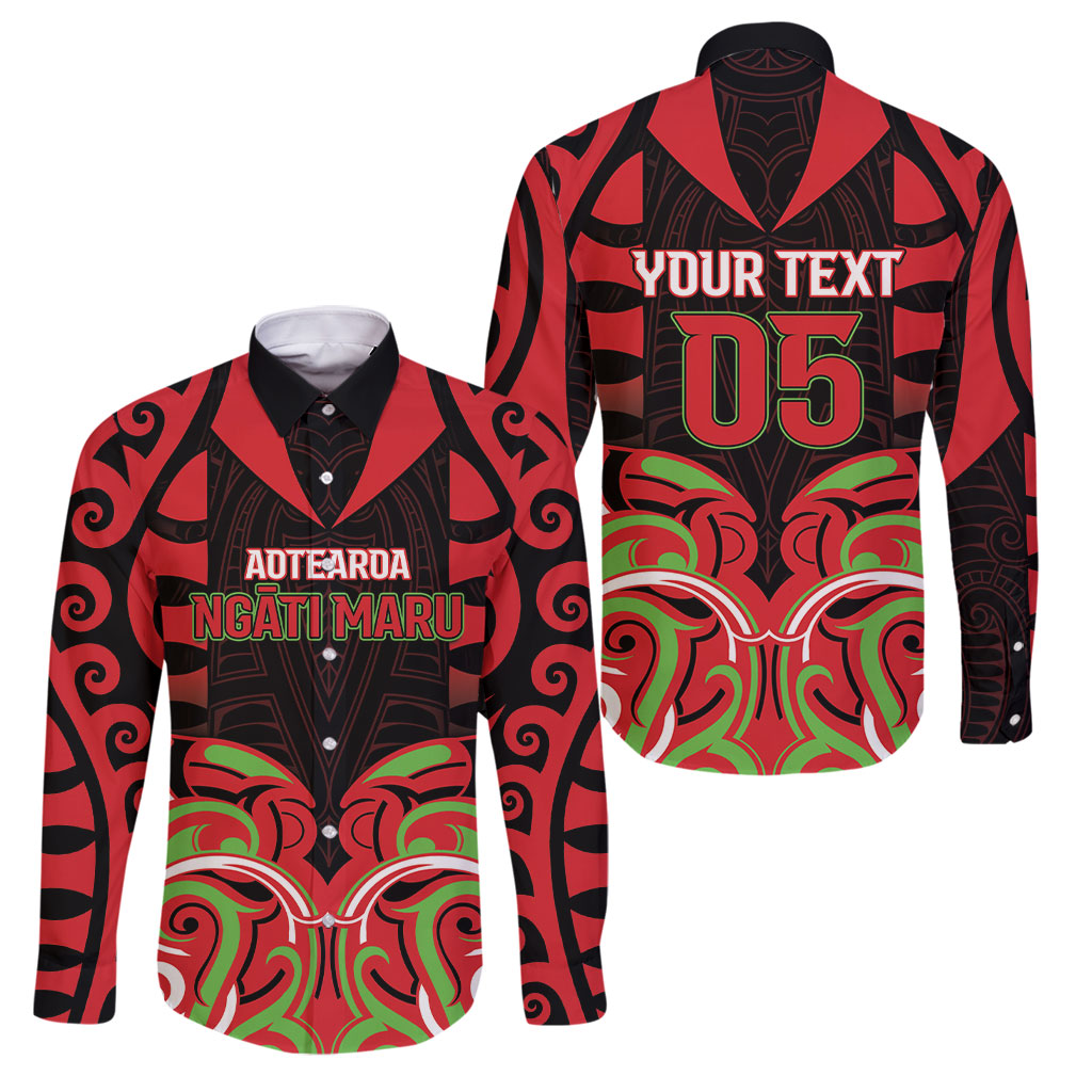 Custom Aotearoa Ngati Maru Family Matching Off Shoulder Maxi Dress and Hawaiian Shirt New Zealand Traditional Maori Pattern DT05 Dad's Shirt - Long Sleeve Red - Polynesian Pride