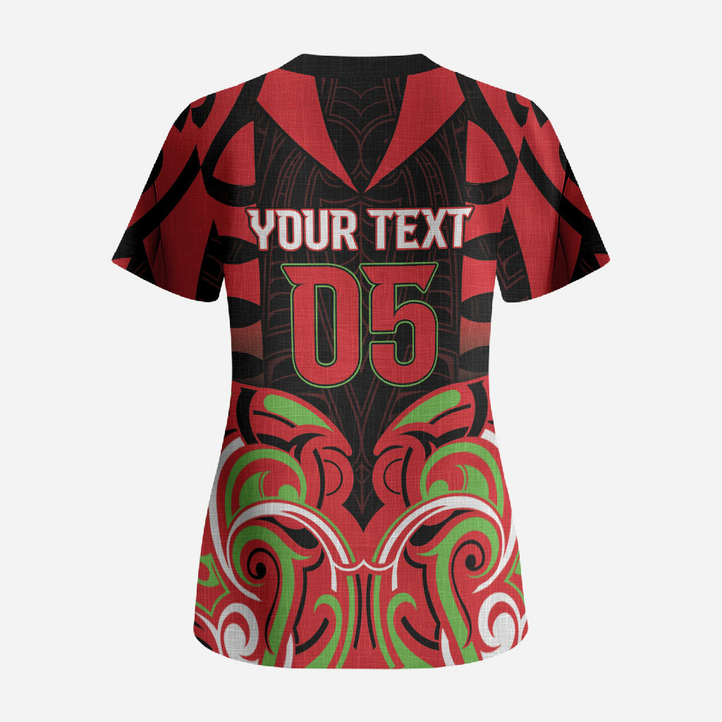 Custom Aotearoa Ngati Maru Scrub Top New Zealand Traditional Maori Pattern DT05 - Polynesian Pride