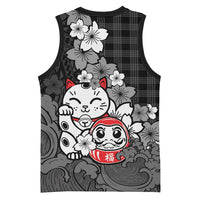 Black Palaka Hawaiian And Japanese Basketball Jersey Maneki Neko And Sakura Bloom