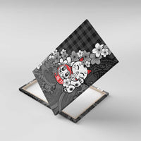 Black Palaka Hawaiian And Japanese Canvas Wall Art Maneki Neko And Sakura Bloom