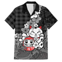 Black Palaka Hawaiian And Japanese Family Matching Off Shoulder Maxi Dress and Hawaiian Shirt Maneki Neko And Sakura Bloom DT05 Dad's Shirt - Short Sleeve Black - Polynesian Pride