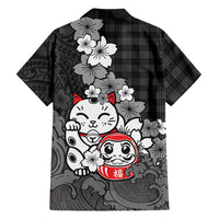 Black Palaka Hawaiian And Japanese Family Matching Off Shoulder Maxi Dress and Hawaiian Shirt Maneki Neko And Sakura Bloom DT05 - Polynesian Pride