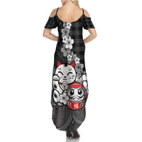 Black Palaka Hawaiian And Japanese Family Matching Summer Maxi Dress and Hawaiian Shirt Maneki Neko And Sakura Bloom DT05 - Polynesian Pride