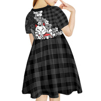 Black Palaka Hawaiian And Japanese Kid Short Sleeve Dress Maneki Neko And Sakura Bloom