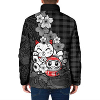Black Palaka Hawaiian And Japanese Padded Jacket Maneki Neko And Sakura Bloom