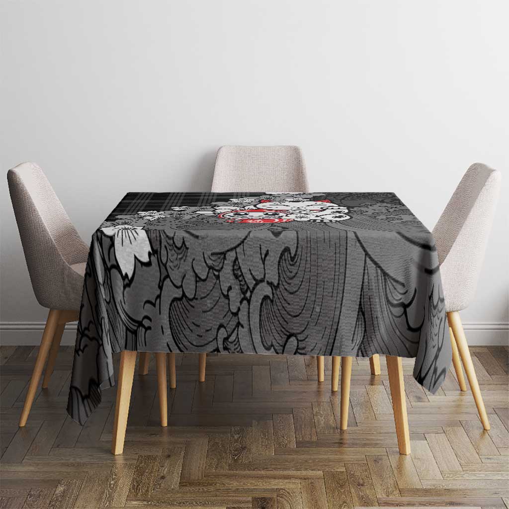 Black Palaka Hawaiian And Japanese Tablecloth Maneki Neko And Sakura Bloom