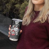 Black Palaka Hawaiian And Japanese Tumbler Cup Maneki Neko And Sakura Bloom