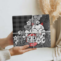 Black Palaka Hawaiian And Japanese Wrapping Paper Maneki Neko And Sakura Bloom