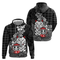 Black Palaka Hawaiian And Japanese Zip Hoodie Maneki Neko And Sakura Bloom DT05 - Polynesian Pride