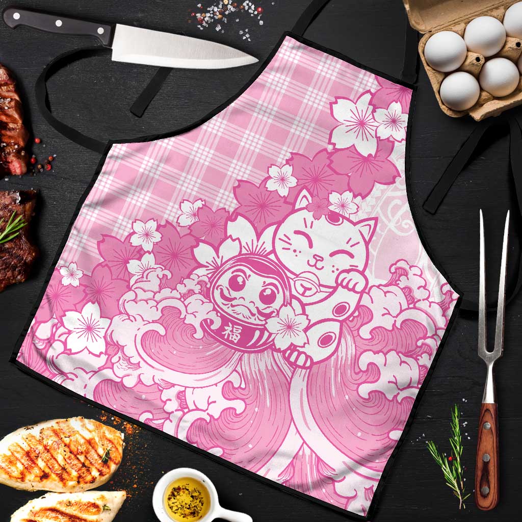 Pink Palaka Hawaiian And Japanese Apron Maneki Neko And Sakura Bloom