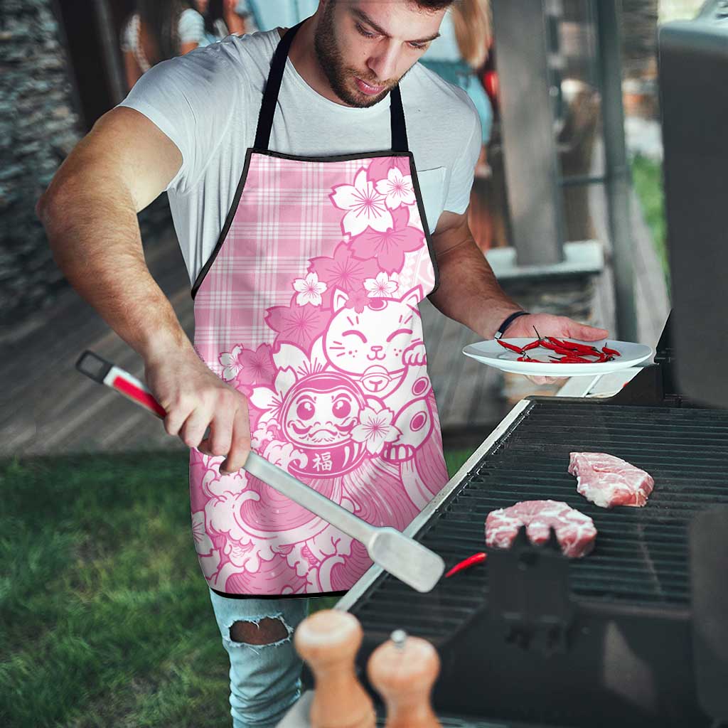 Pink Palaka Hawaiian And Japanese Apron Maneki Neko And Sakura Bloom