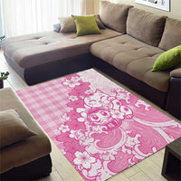 Pink Palaka Hawaiian And Japanese Area Rug Maneki Neko And Sakura Bloom