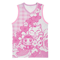 Pink Palaka Hawaiian And Japanese Basketball Jersey Maneki Neko And Sakura Bloom