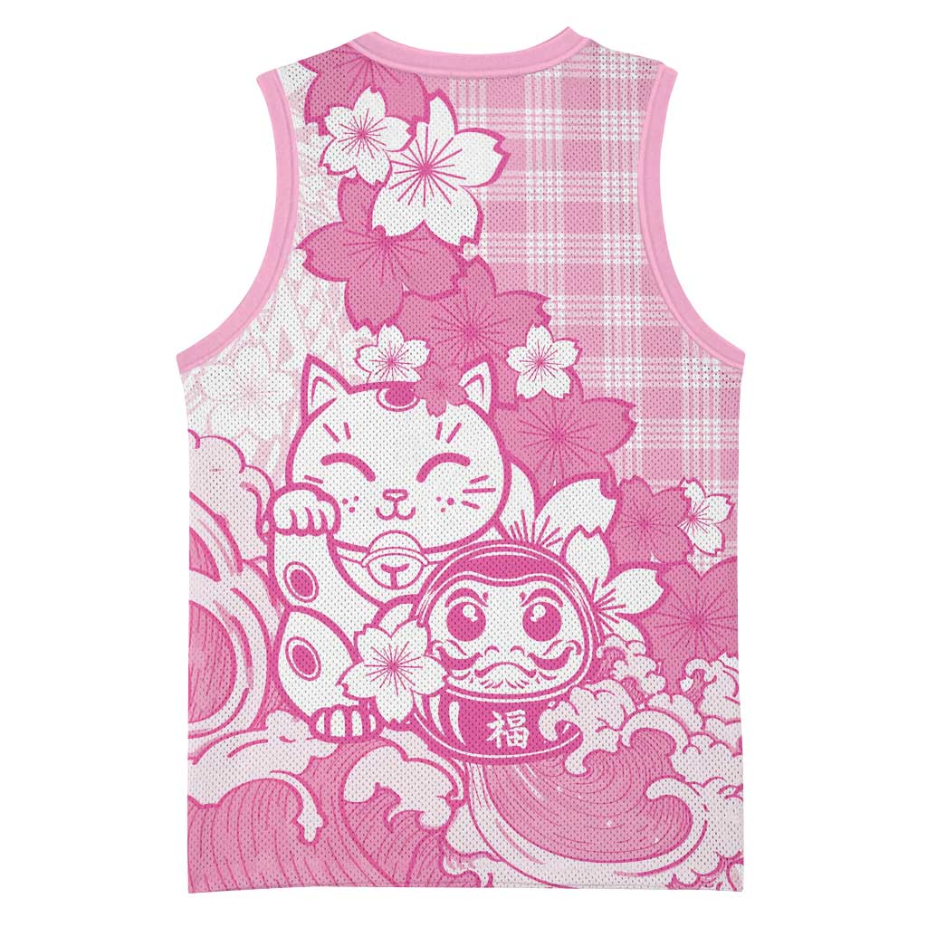 Pink Palaka Hawaiian And Japanese Basketball Jersey Maneki Neko And Sakura Bloom