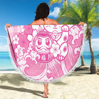 Pink Palaka Hawaiian And Japanese Beach Blanket Maneki Neko And Sakura Bloom