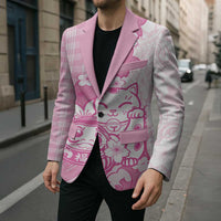 Pink Palaka Hawaiian And Japanese Blazer Maneki Neko And Sakura Bloom