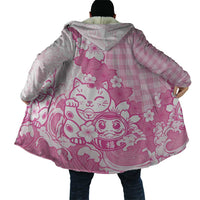 Pink Palaka Hawaiian And Japanese Cloak Maneki Neko And Sakura Bloom