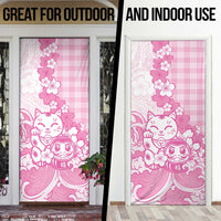 Pink Palaka Hawaiian And Japanese Door Cover Maneki Neko And Sakura Bloom