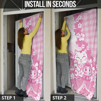 Pink Palaka Hawaiian And Japanese Door Cover Maneki Neko And Sakura Bloom