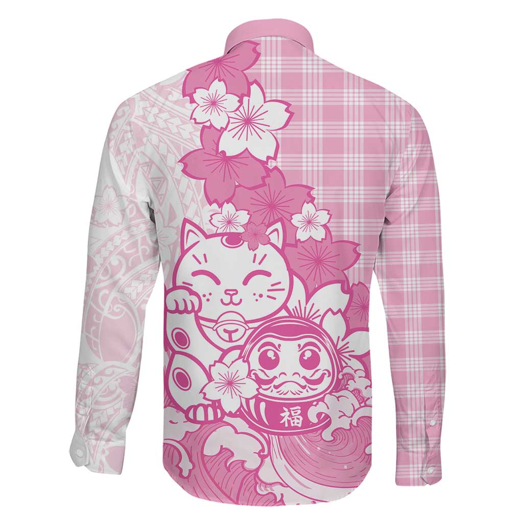 Pink Palaka Hawaiian And Japanese Family Matching Mermaid Dress and Hawaiian Shirt Maneki Neko And Sakura Bloom DT05 - Polynesian Pride